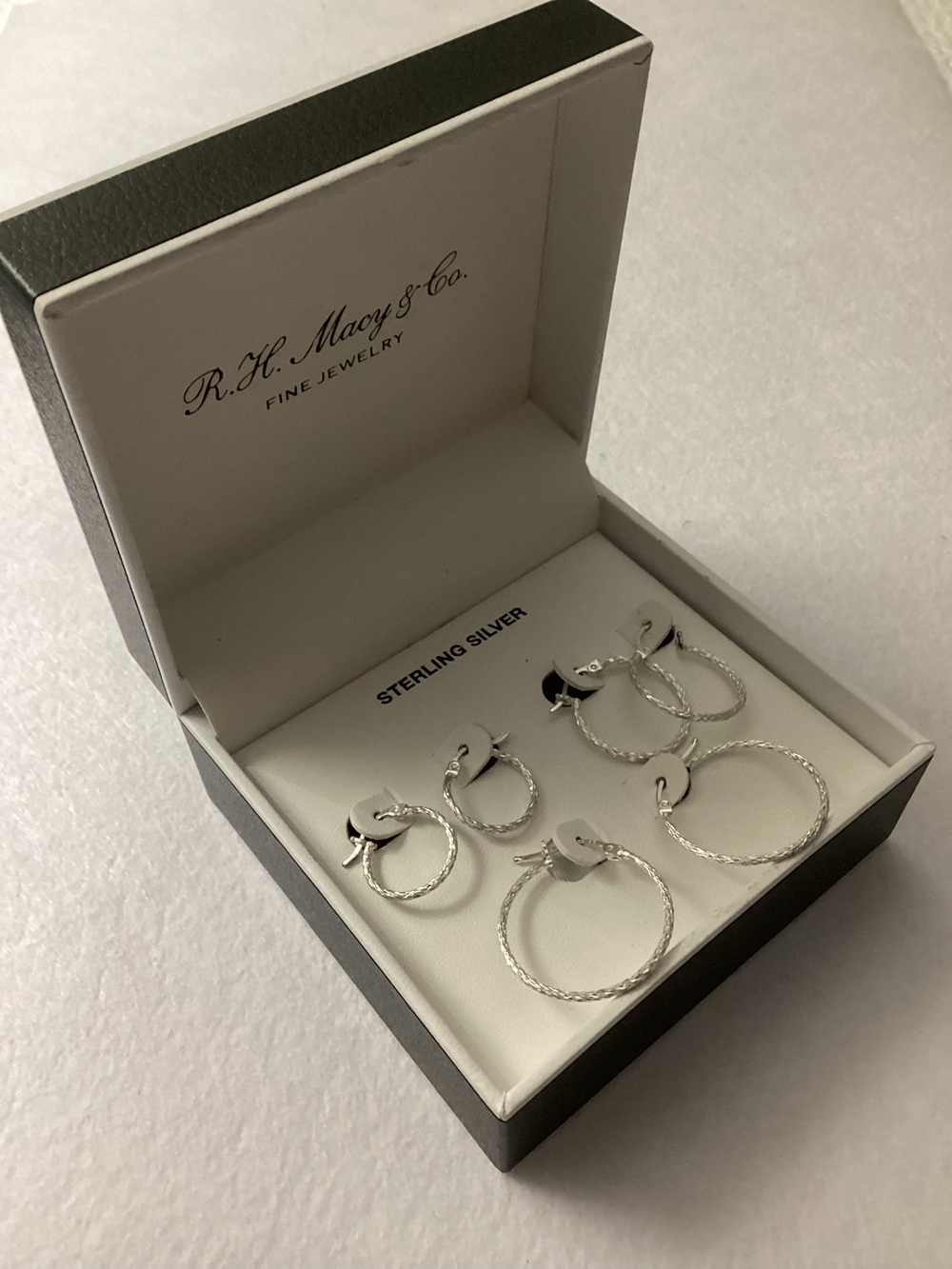 RH Macys Sterling Silver 3 pc Textured Hoop Earring Set